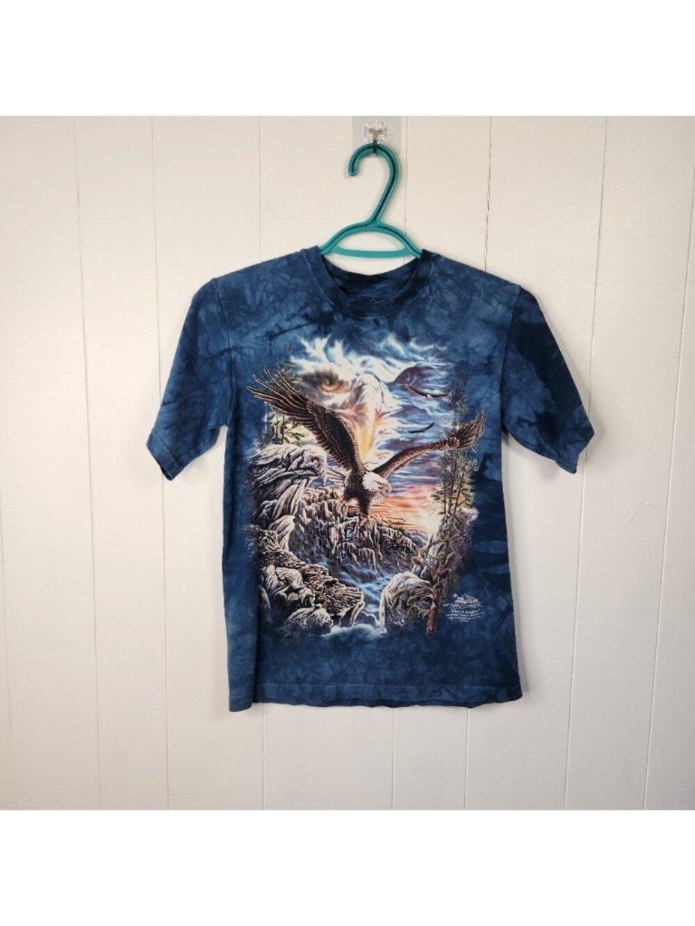 The Mountain Blue Tie-Dye Eagle T-Shirt Kids Boys Girls Large Outdoors Hiking